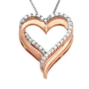 Sterling Silver 1/4 ct diamond double heart pendant necklace